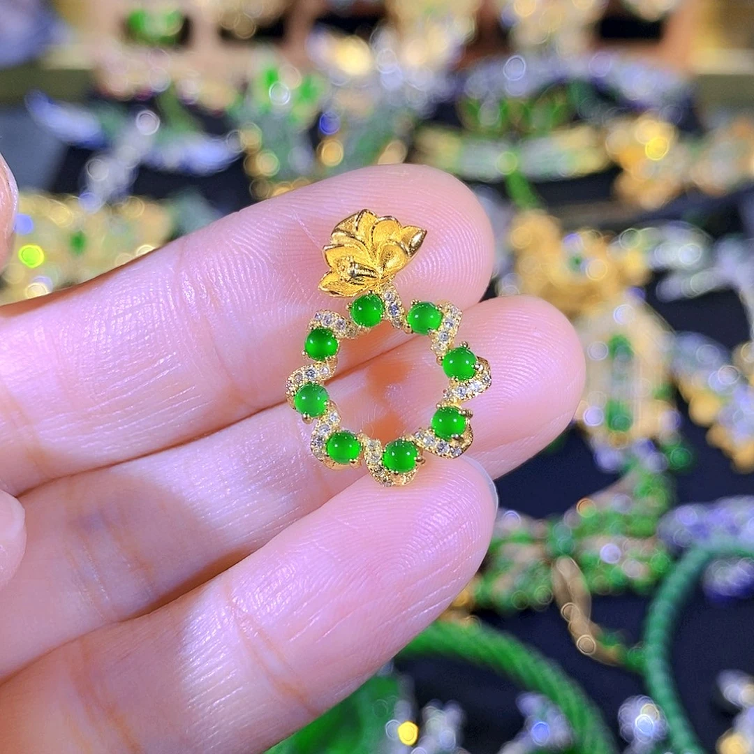 吊坠(不含链)银S925镶嵌翡翠