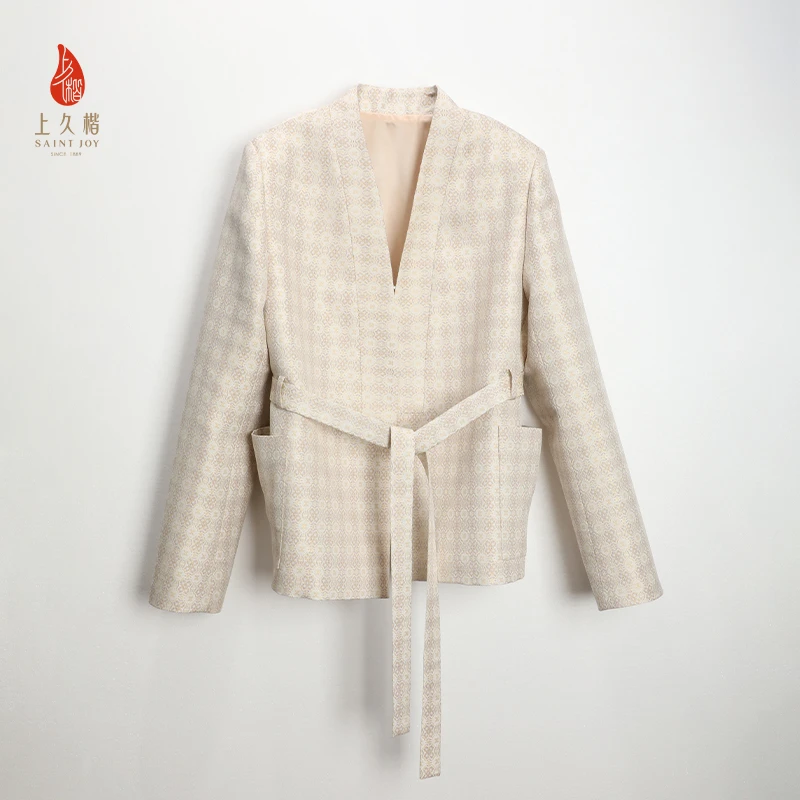 上久楷新中式单面宋锦马甲正品女装竹禽图菱纹定胜 CY1025201024