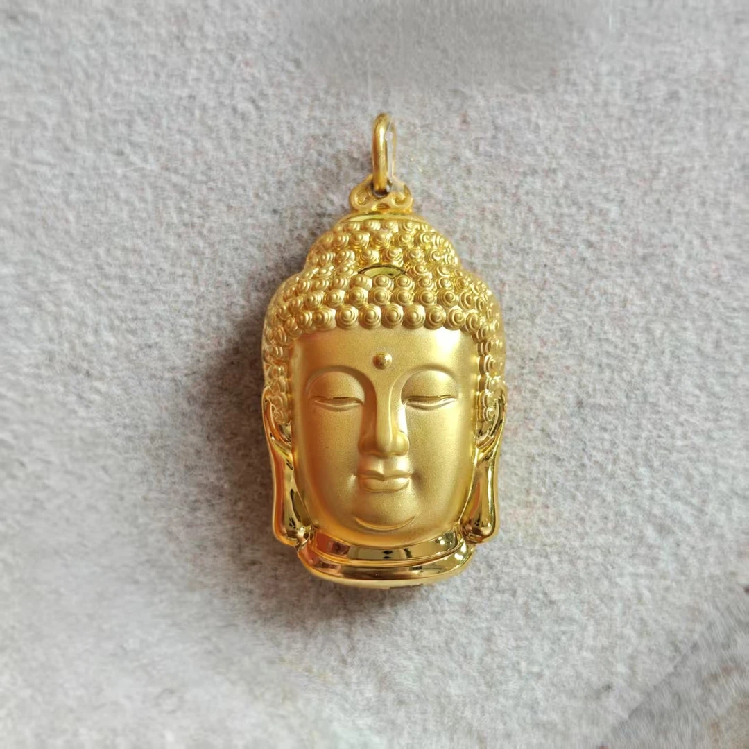 胖大福足金3D硬金空心佛头精致美观（不含链）圣诞礼物黄金吊坠