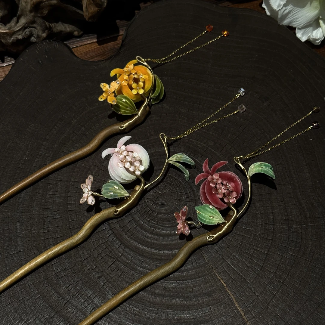 石榴胖绒发簪 非遗绒花纯手工发饰国风饰品日常百搭