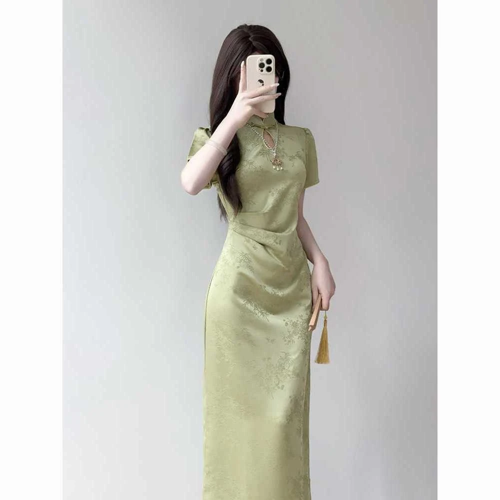 2025新款夏季新中式旗袍改良版年轻款少女高级感绿色民国气质裙子