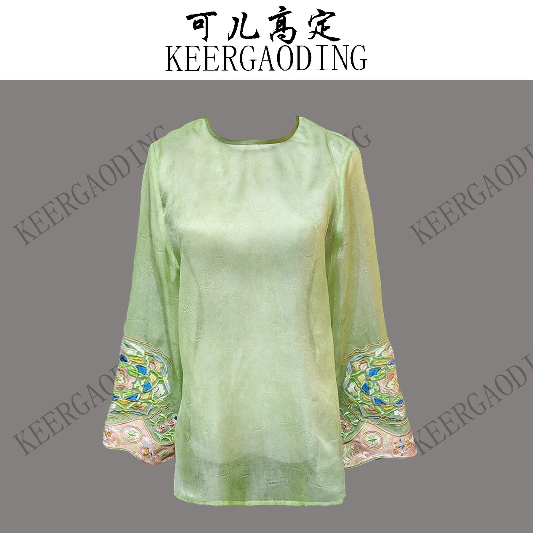 【可儿•高定】高端新中式国风设计师款桑蚕丝凉纱上衣BQ-75048绿