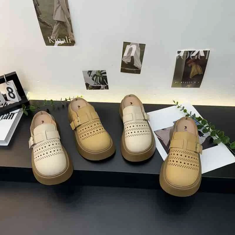 厚底文艺夏季2025年新款穆勒透气镂空懒人一脚蹬包头半拖鞋女G601