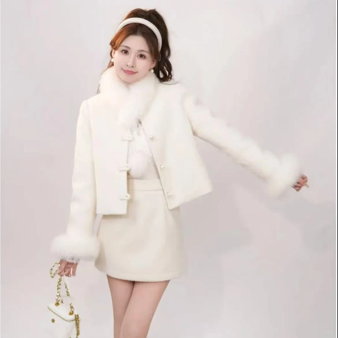 【林金金】秋冬气质百搭设计感羽绒羊毛狐狸毛套装预Q4TZ8361A