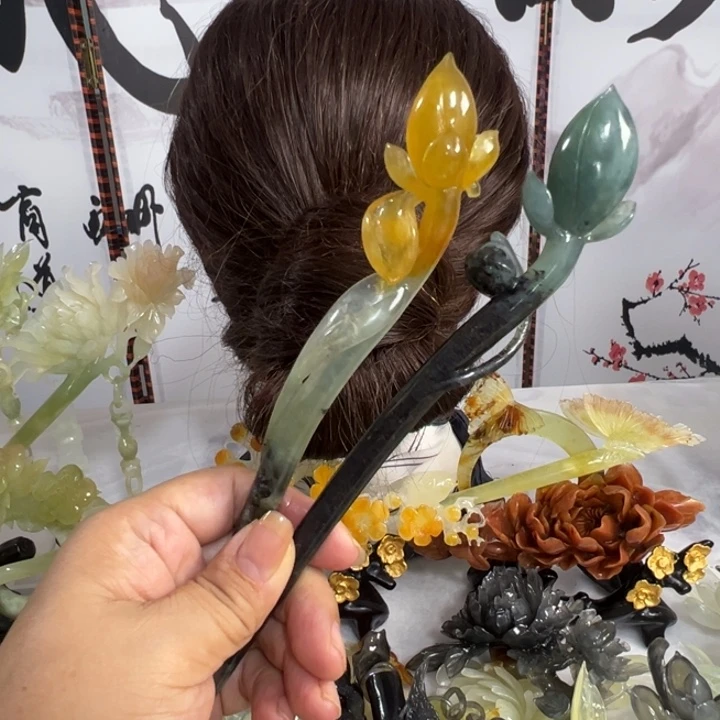 月***月定制蛇纹石玉毛货发饰