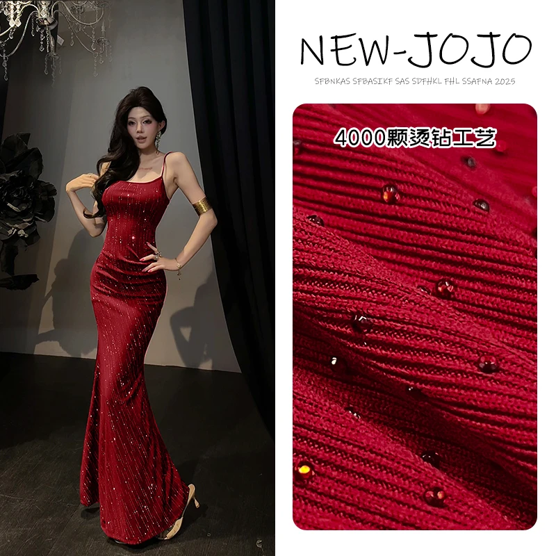 f1/240192/0726【JOJO】【烈焰红唇】【155-178cm穿】烫钻褶皱遮肉裙子