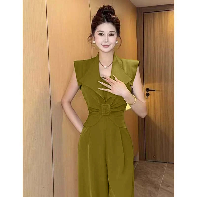 夏季时尚女高级感气质名媛小香风黑色无袖上衣高腰连体裤D2993