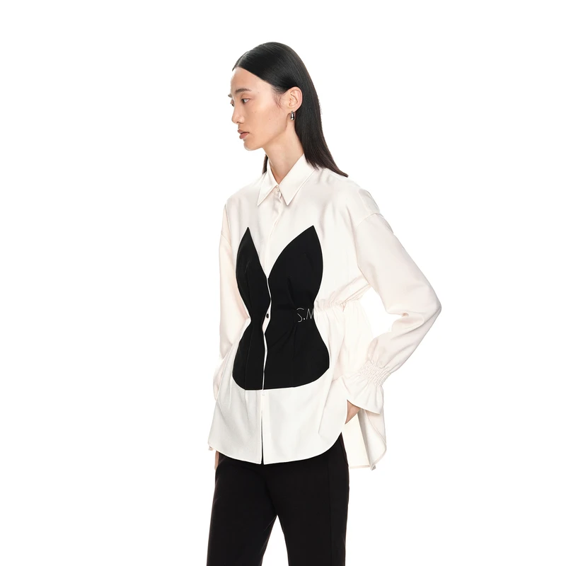 H·GENTEEL荷高女黑白撞色量感袖修身衬衫GUD44630741