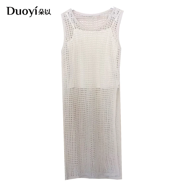 朵以2025秋季新款慵懒风镂空开叉背心裙吊带里外两件套39DQ542006