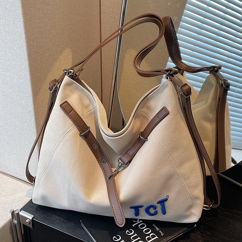 帆布通勤托特包女大容量2025新款春夏休闲单肩斜挎包三用双肩背包