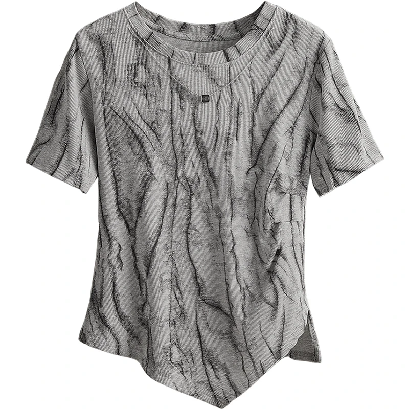 丝柏舍2025夏季新款女装圆领短袖套头设计感不规则T恤S52X4524T