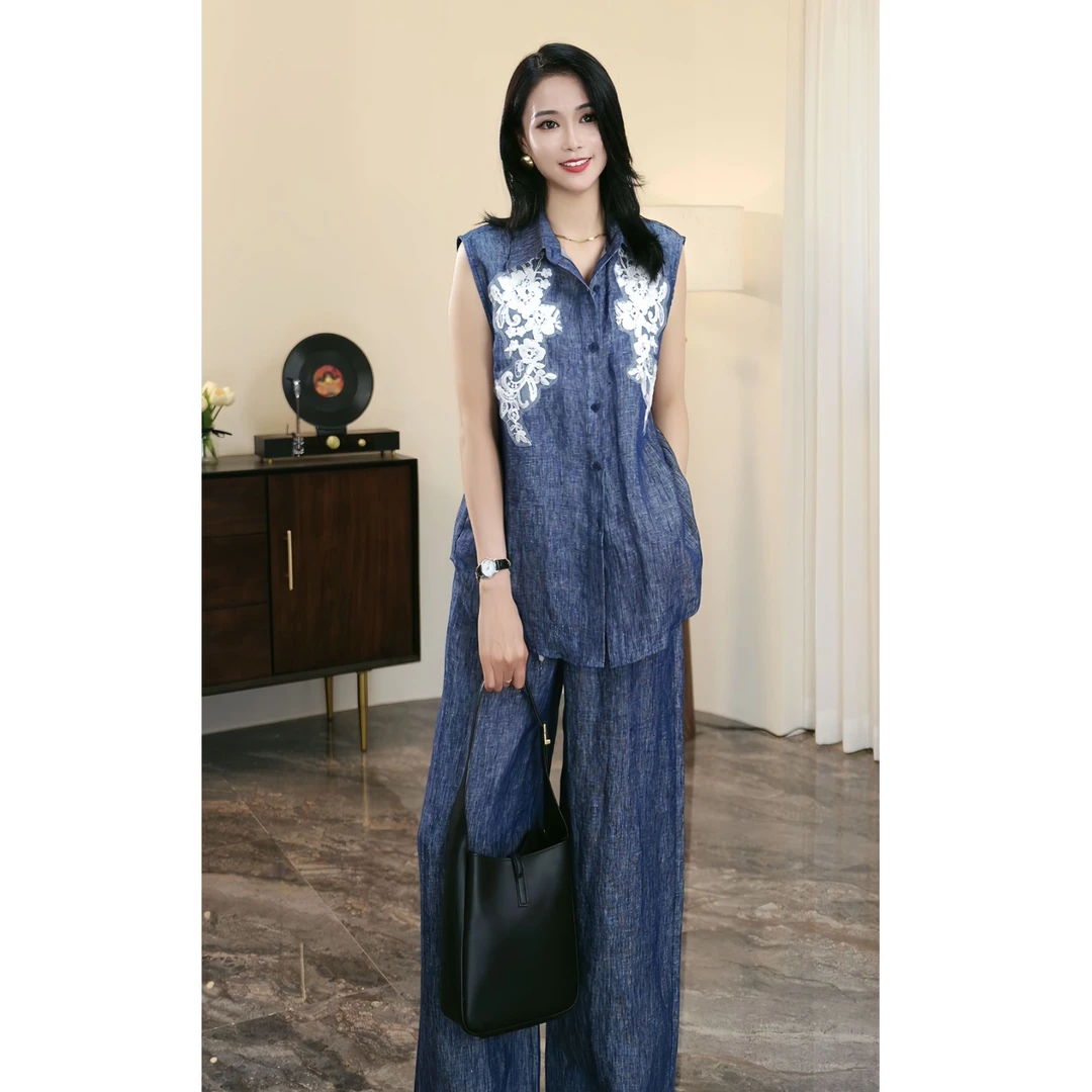 ZEROYK翎蔻 深圳南油夏季时尚休闲复古小众宽松气质提花直筒套装