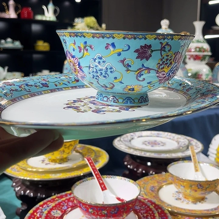 骨瓷花*鱼盘+5.5寸饭碗10个