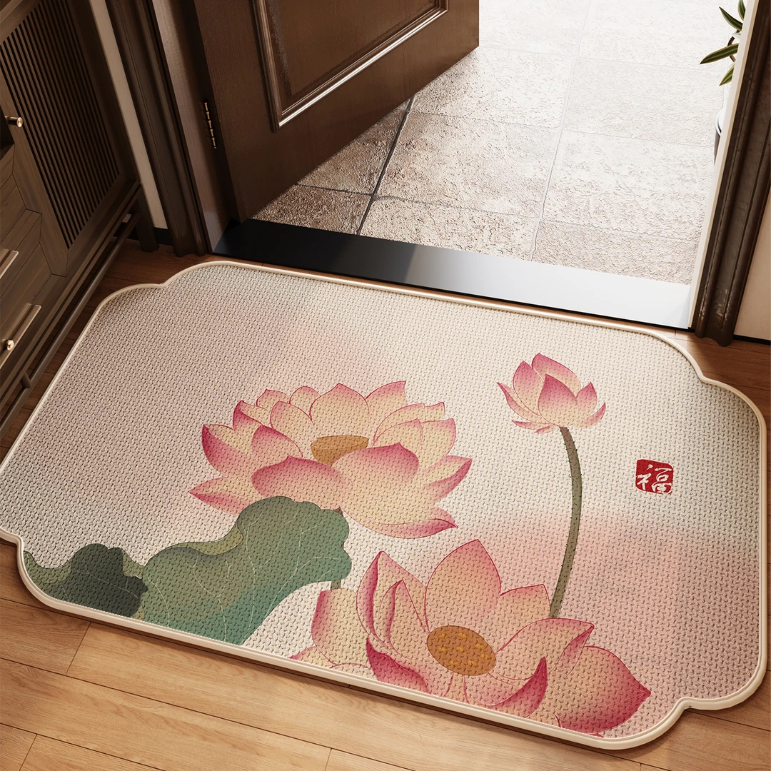 新中式步步生莲入户地毯玄关亚麻地垫门口脚踏垫门外室外蹭土门垫