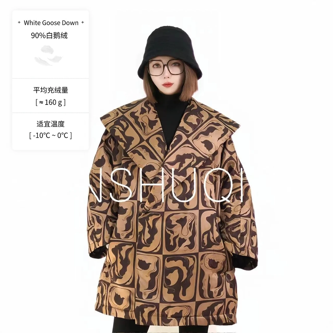 A838【佛手】冬季新款羽绒服90白鹅绒时尚复古中式桑蚕丝