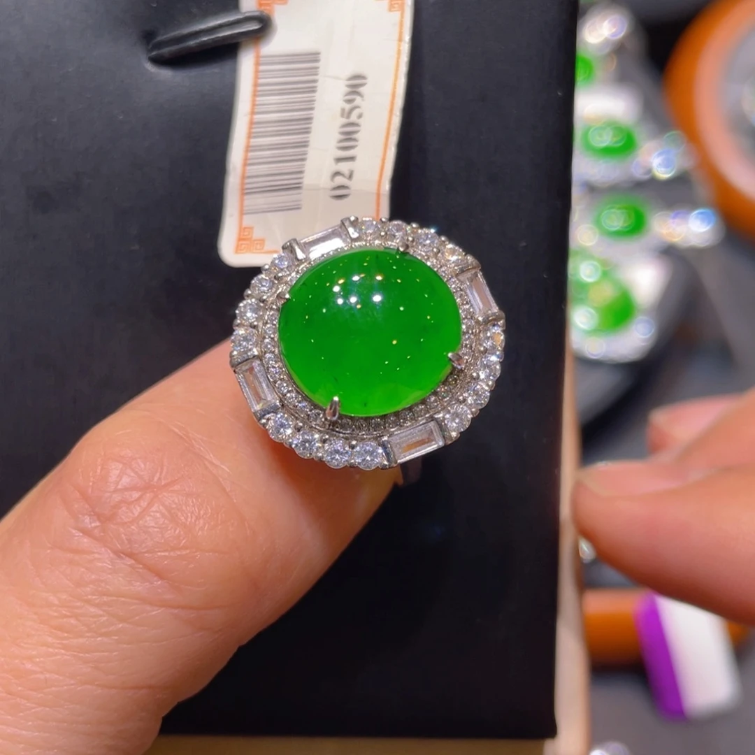 翡翠银S925镶嵌颈饰戒指