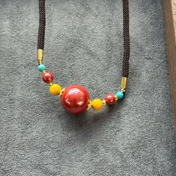 含辰砂工艺品帝王朱砂珠珠项链7772