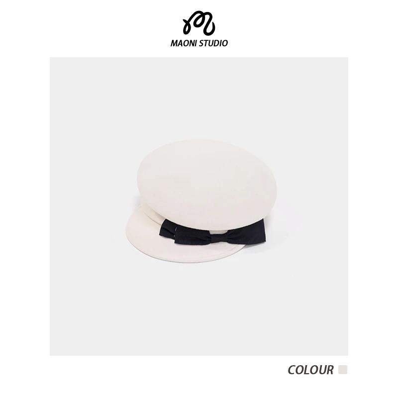 毛妮LADIESFIRST贝雷帽宽檐圆顶显脸小蝴蝶结女太阳帽秋冬DX9279