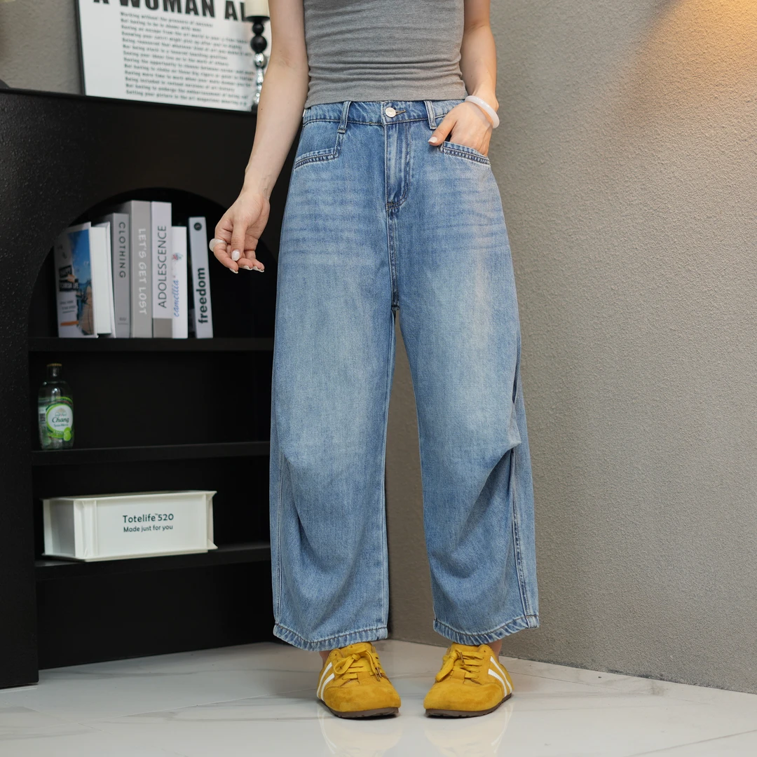 夏季九分裤9320哈伦老爹裤显瘦百搭女士牛仔裤兜兜裤高腰