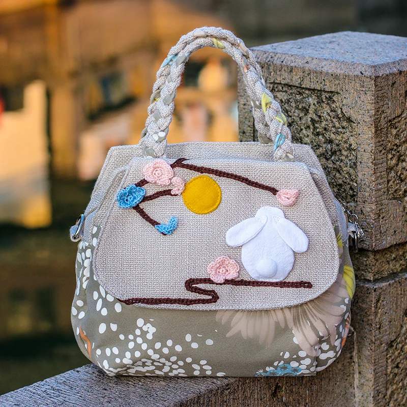 手工单肩包侧背手提包女士时尚休闲百搭复古民族国风潮流妈妈送礼