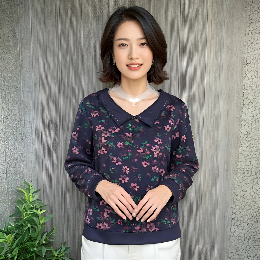 时尚拼接宽松显瘦长袖上衣新款时尚新款时尚洋气卫衣印花休闲女装
