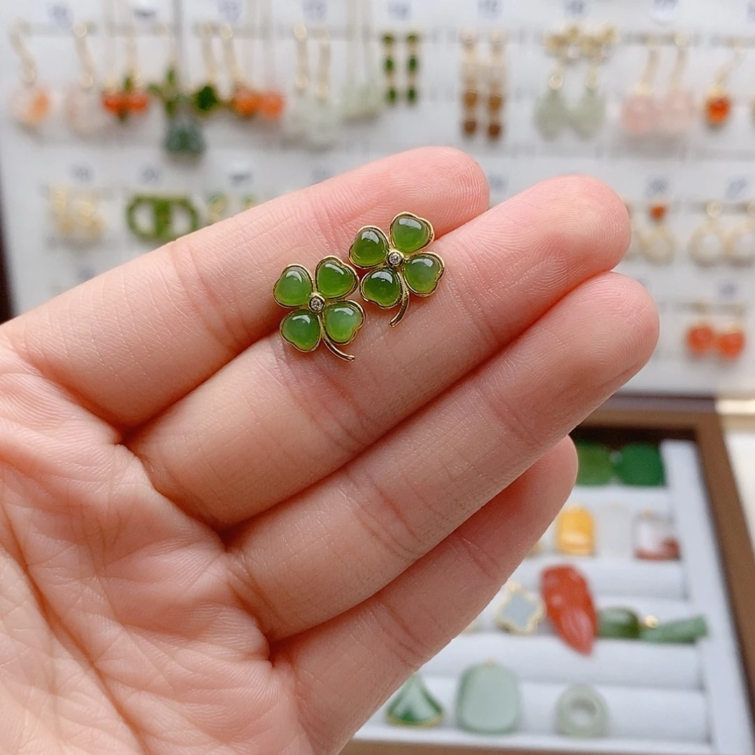 和田玉银S925镶嵌耳饰