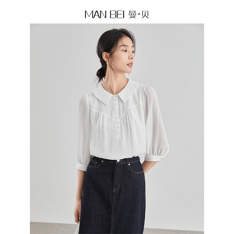 MAN BEI/曼·贝【啾啾专属】8492272A春季新款时尚百搭法式气质衬衫