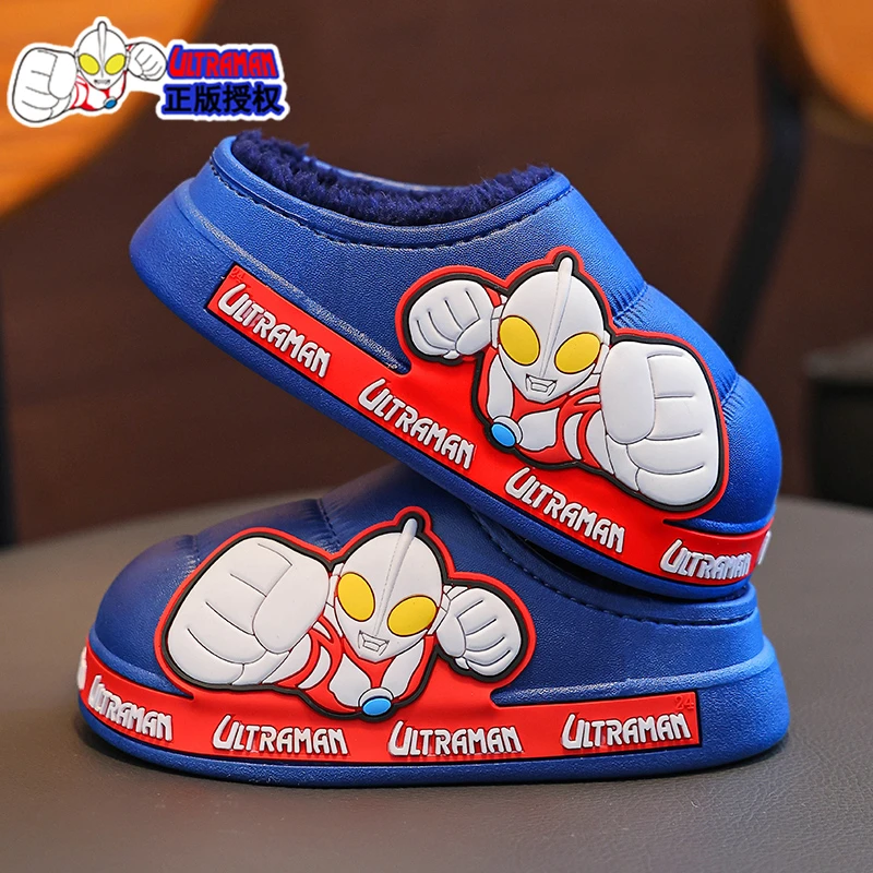 奥特曼秋冬季儿童棉拖鞋男童保暖加绒防水居家中大童小孩包跟棉鞋