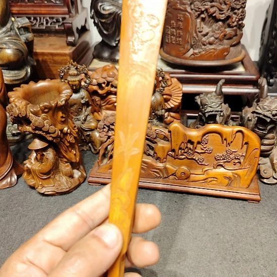 江***风竹竹雕童子扇骨一把