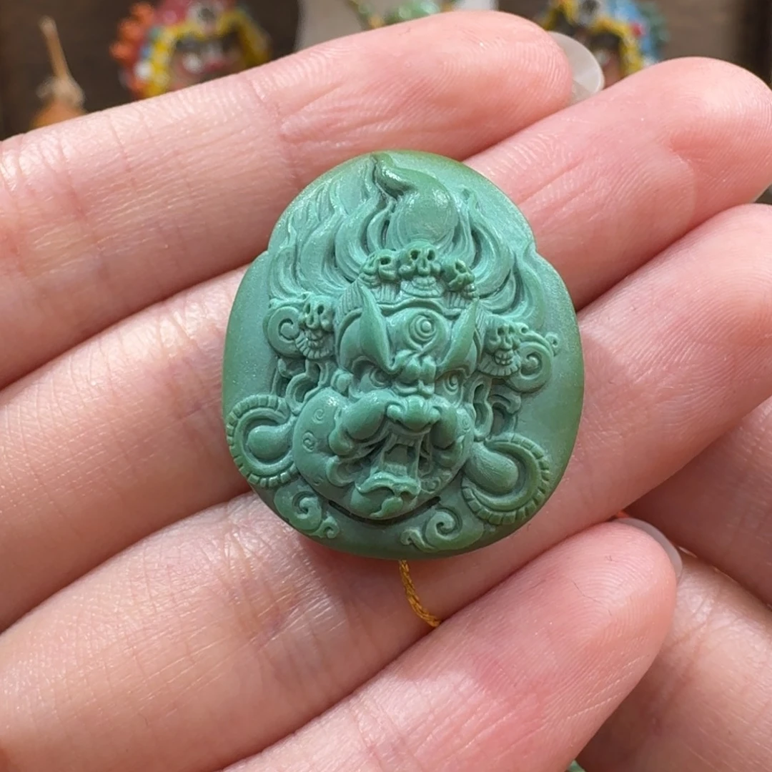 绿松石未镶嵌珠宝半成品李飞虎大黑天雕刻件