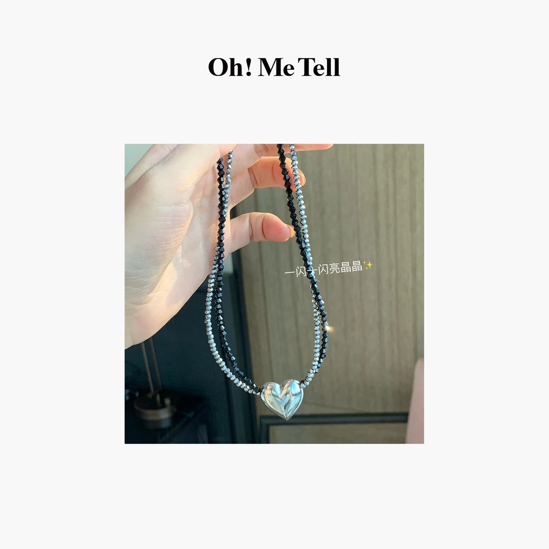 非金属玻璃项链 Oh！Me Tell【桃你欢心】撞色双链条银色爱心项链