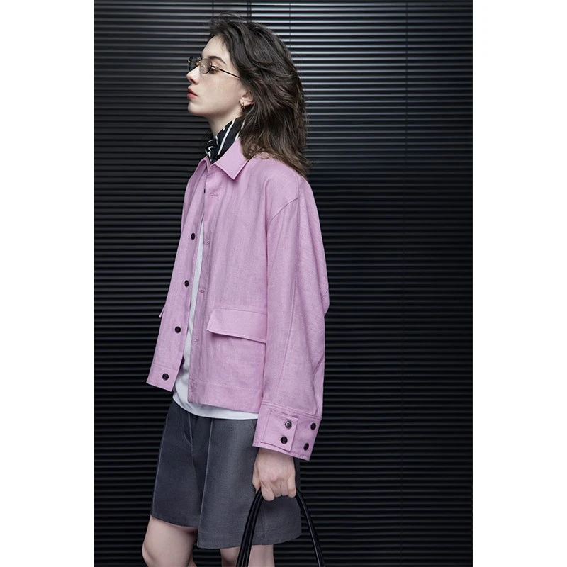 moment粉色亚麻工装衬衫外套女2025秋季新款独特漂亮高级感超好看