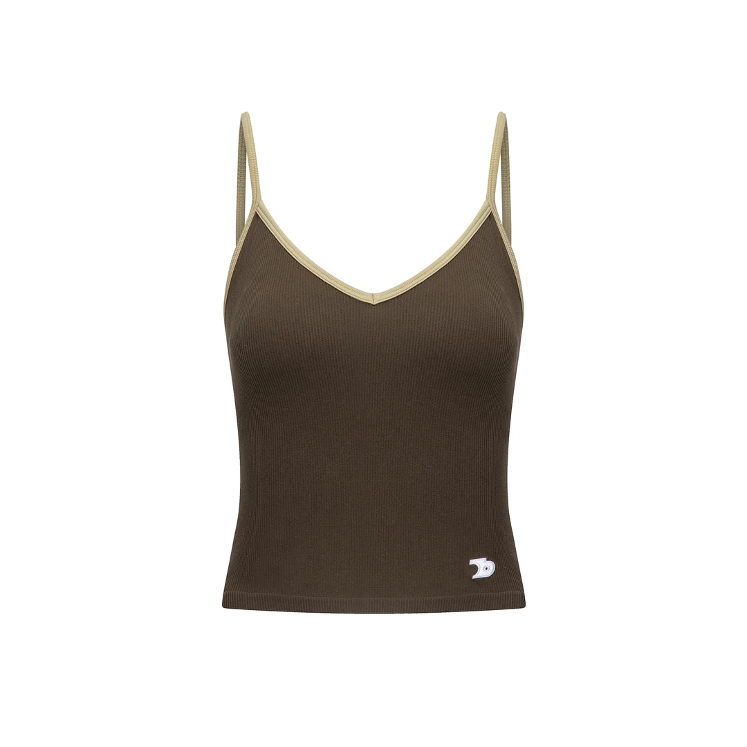 The Blender撞色罗纹V领bra in吊带胸垫红色背心无缝针织