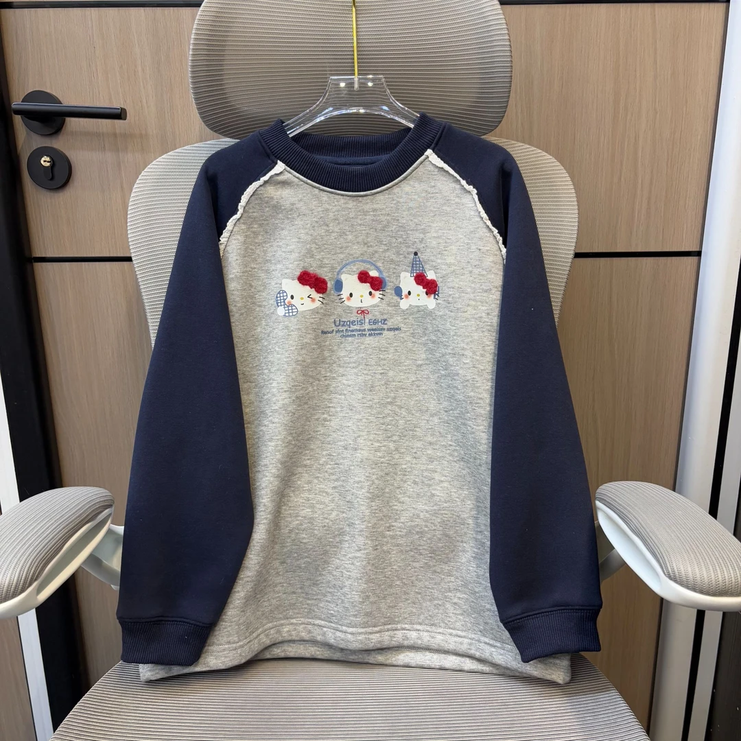 冬款韩范凯蒂印花插肩袖女童加绒卫衣 F203 203 K