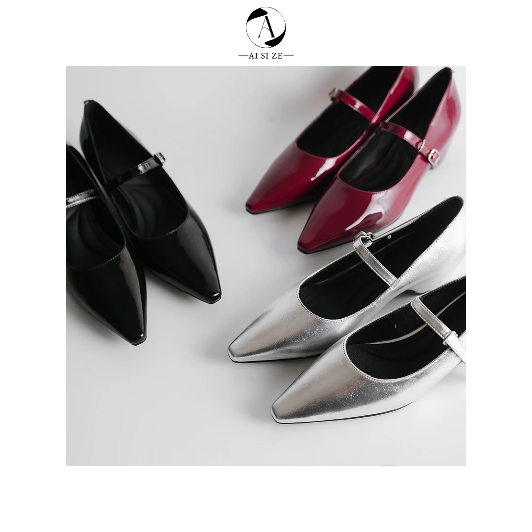 法式小众设计款尖头一字带玛丽珍真皮配裙子单鞋细高跟内增高