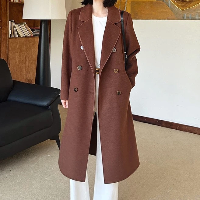 【24126】小个子正肩2024款秋冬季高级感双排扣中长款装外套
