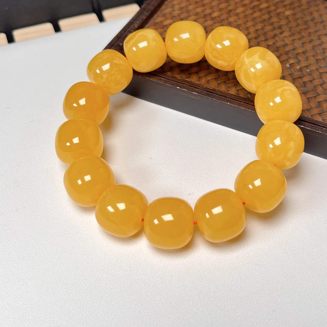 17*16mm焦皮橘红同料蜜蜡手串