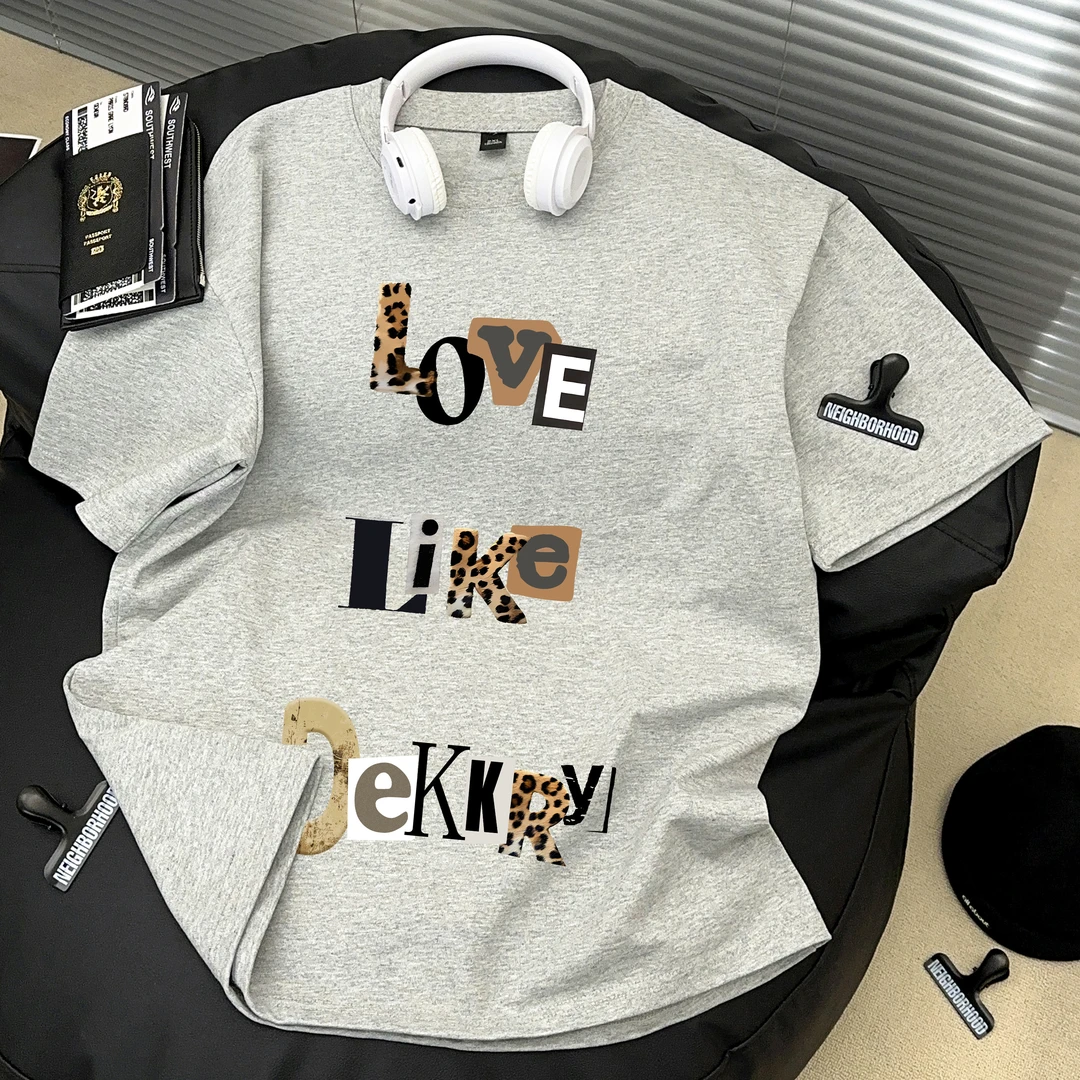 Dekkry夏季宽松休闲chic正肩重磅纯棉男女美式潮牌高街字母半袖