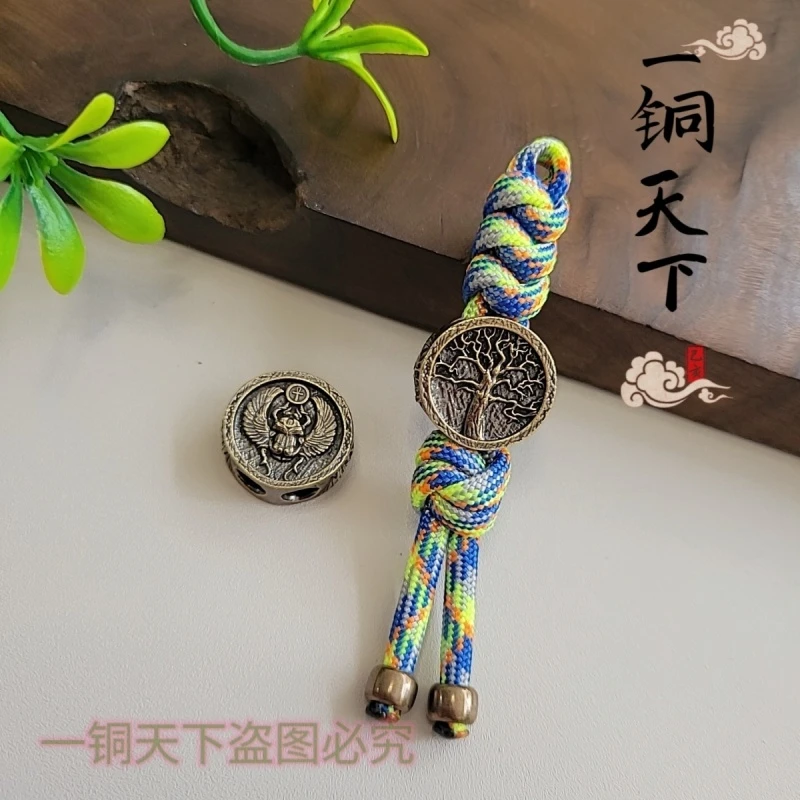 EDC吊坠黄铜圣甲虫伞绳编织推牌坠弹弓失手绳钥匙挂件包挂DIY配件
