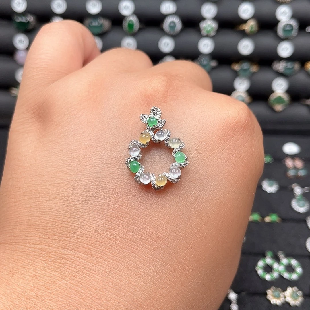 翡翠银S925镶嵌耳饰