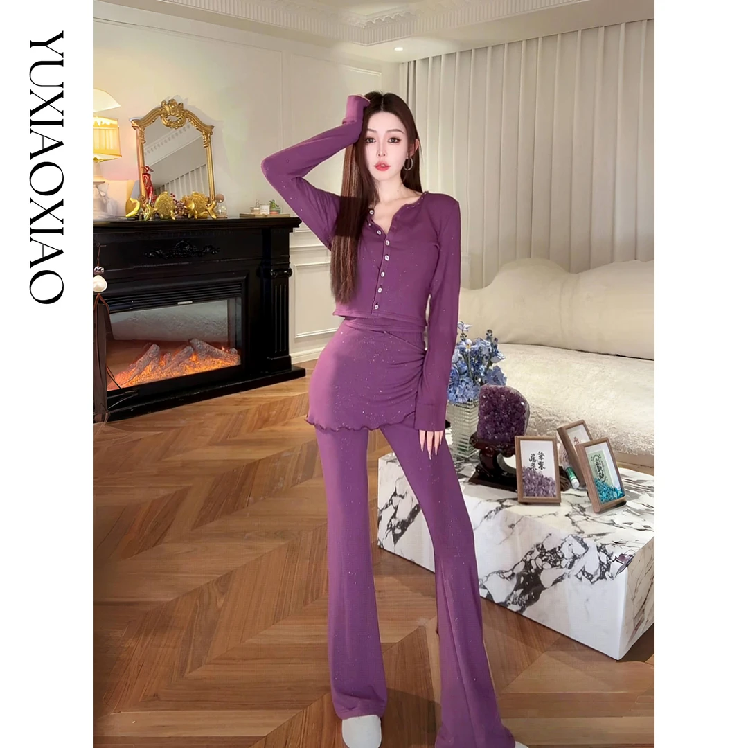 余潇潇【罗兰情调】棉感弹力针织短外套&花边吊带&松紧裤子四件套