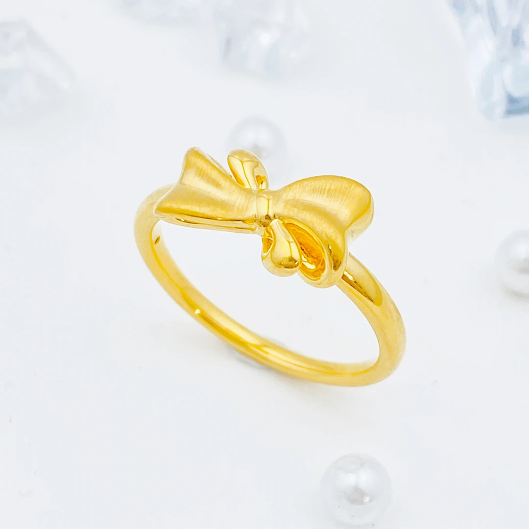 【国潮】足金999 拉丝甜心蝴蝶结戒指 1.21 15圈口