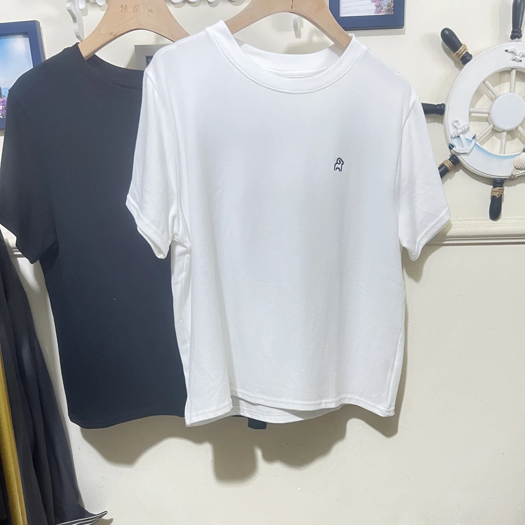 时尚t恤短款短袖打底女士锦氨速干面料T恤春秋刺绣