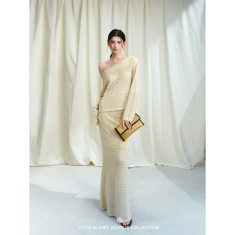 ATTIA 4/17 21:00点 春藤與花/法式度假组 镂空钩针编织上衣+半裙