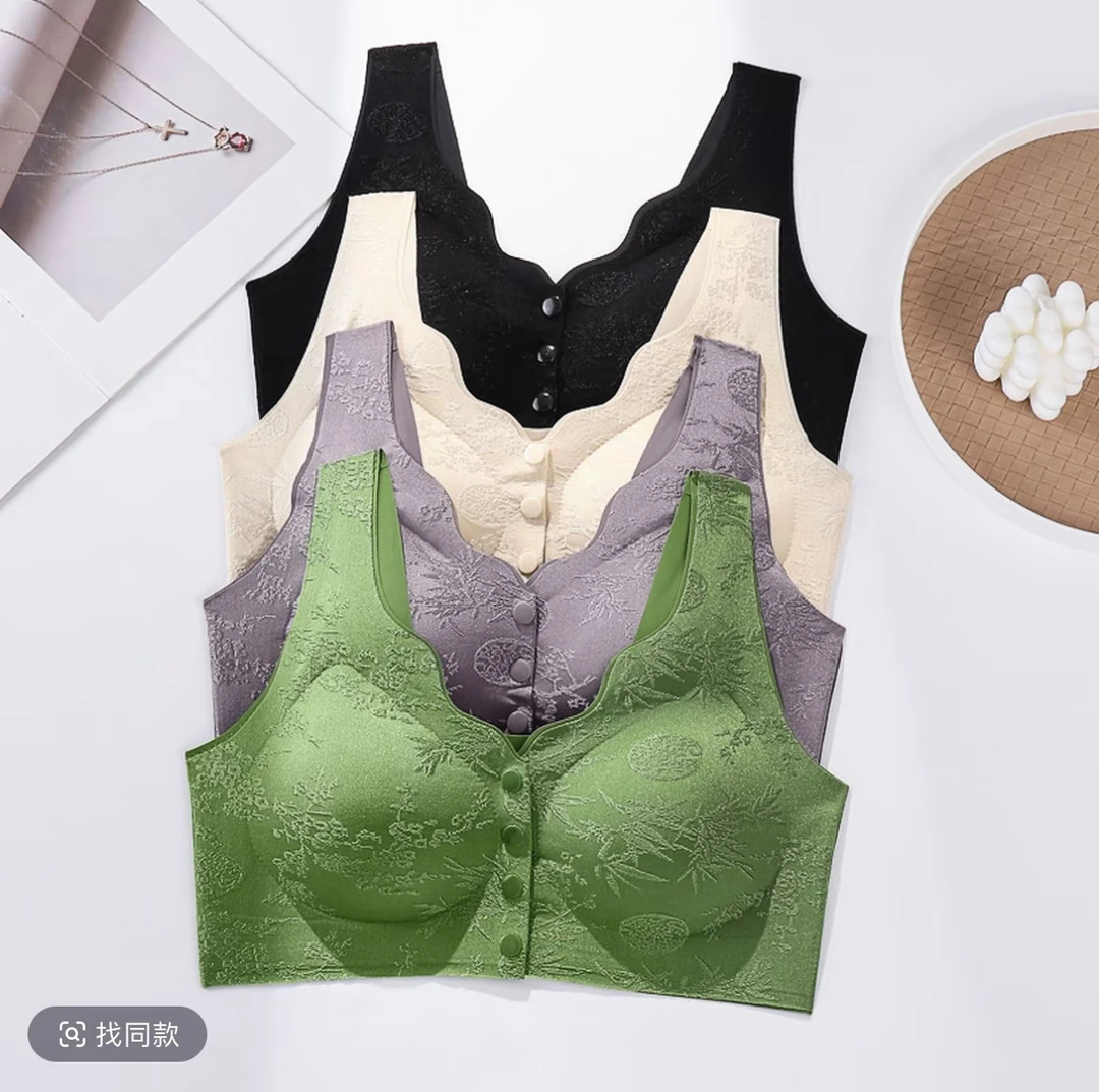 黛伊婕中国风浮雕提花文胸便携式前开扣聚拢无痕内衣