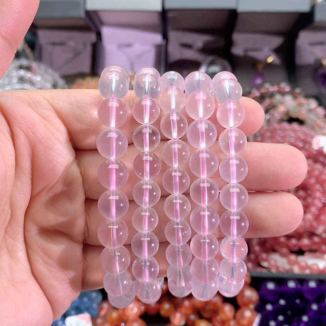 水晶手串未镶嵌粉晶手链9+