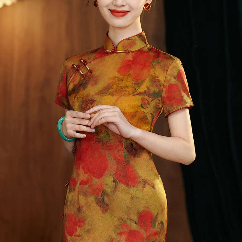 新中式旗袍高端2025新款夏装复古老上海日常可穿素雅国风改良长裙