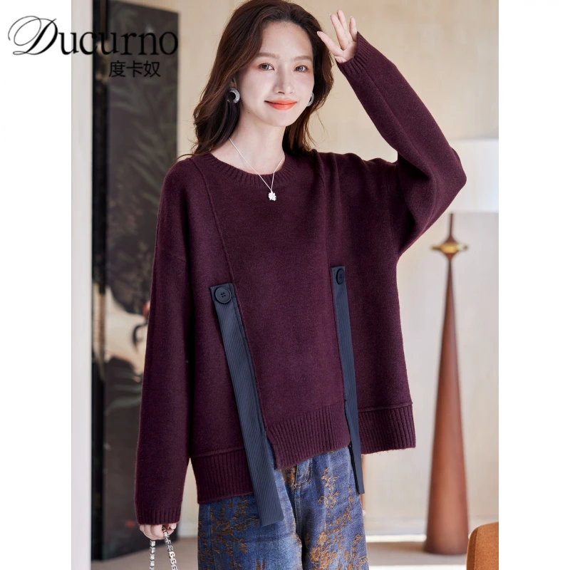 圆领宽松慵懒毛衣女2025年冬季新款洋气简约休闲百搭时尚针织上衣