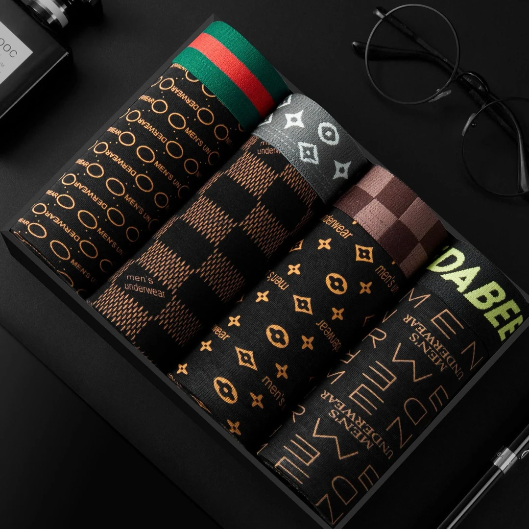 男士冰丝内裤男款潮流印花透气平角裤石墨烯里裆四角裤中腰青少年