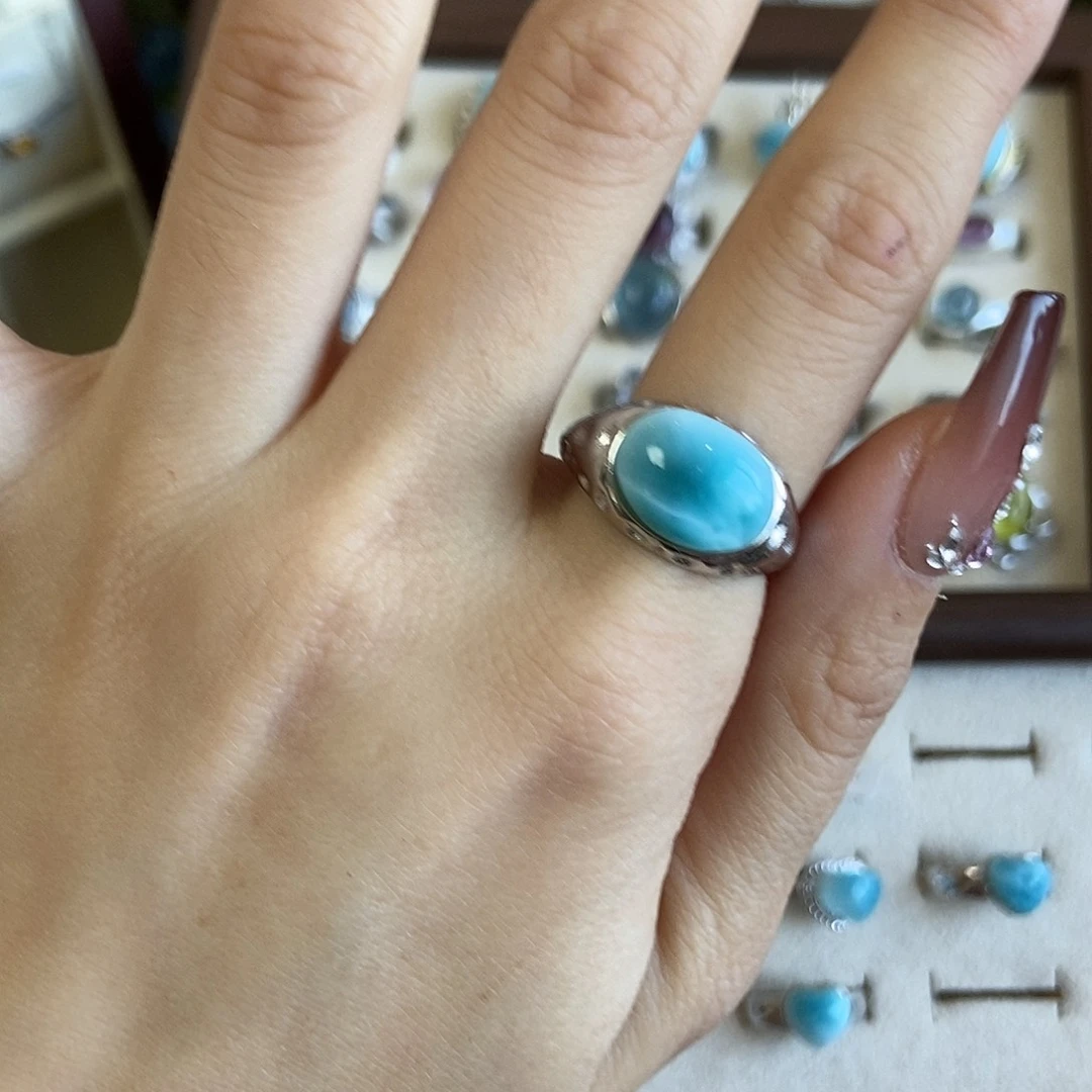 你***吧银S925镶嵌烟晶戒指海纹石360